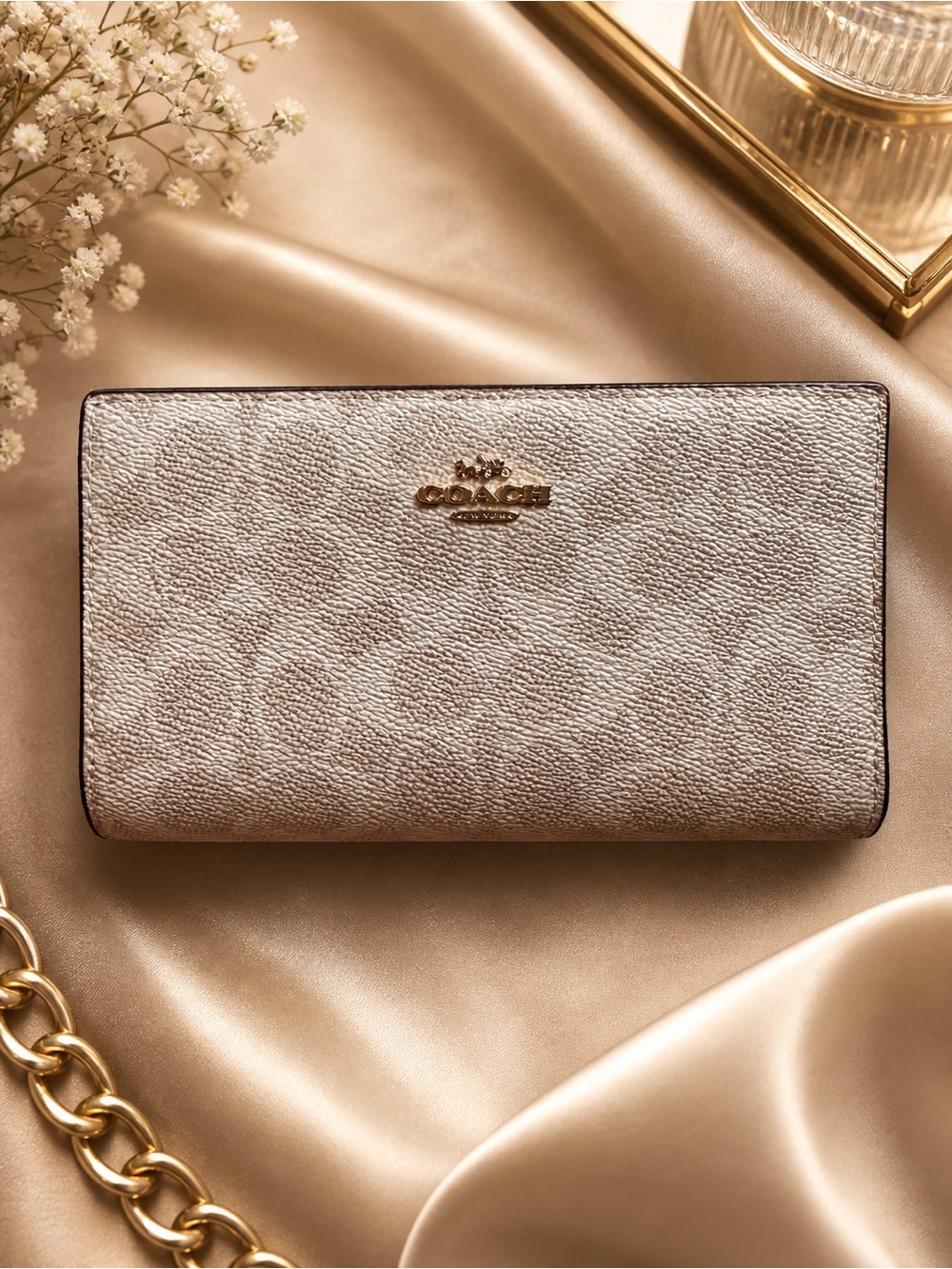 COACH Slim Zip Wallet in Sand Chalk Signature Coated Canvas